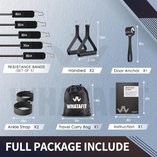 WHATAFIT Resistance Bands with Handles, 150 lb Exercise Bands Set