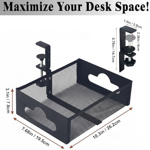 Under Desk Organizer 360° Swivel,No-Drill Clamp-On,Holds Up to 7lbs