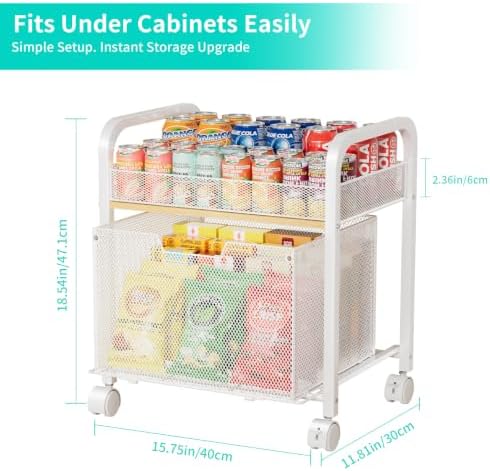 HapiRm 2 Tier Rolling Pantry Organizer Cart- Snack Storage Cart with Wheels