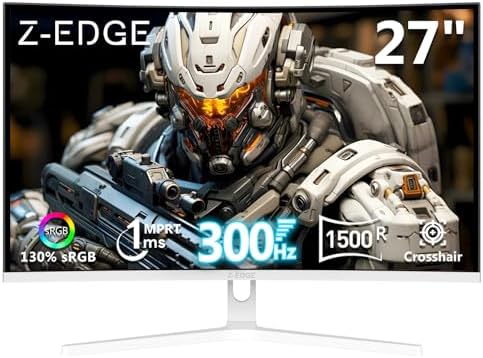 Z-Edge 27" White Curved Gaming Monitor, FHD 300Hz 240Hz Computer Screen