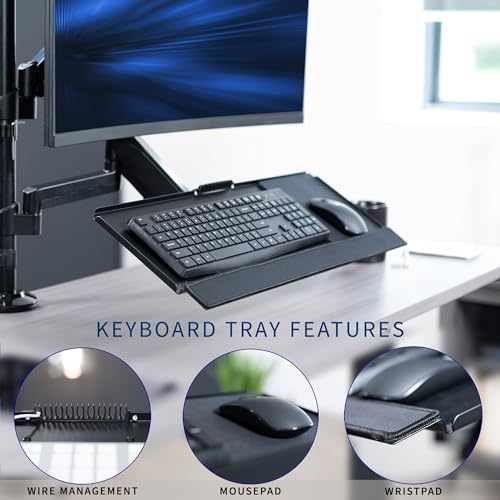 VIVO Sit-Stand Height Adjustable Pneumatic Spring Arm Keyboard Tray Desk Mount for 1 Screen up to 32 inches STAND-SIT1B