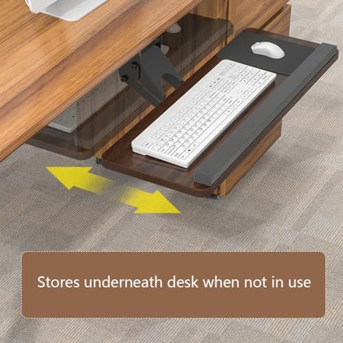 Under Desk Adjustable Keyboard Tray, Slide-Out Keyboard Platform, 360° Swivel, Pull Out and Tilt Computer Keyboard and Mouse Holder, Office Ergonomic Keyboard Drawer(Brown,24x64cm/9.4x25.2in)