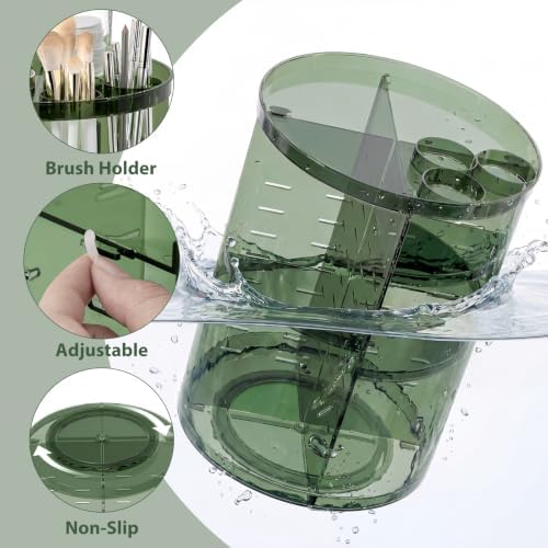 Rotating Makeup Organizer with DIY 8 Adjustable Layers, Clear Green