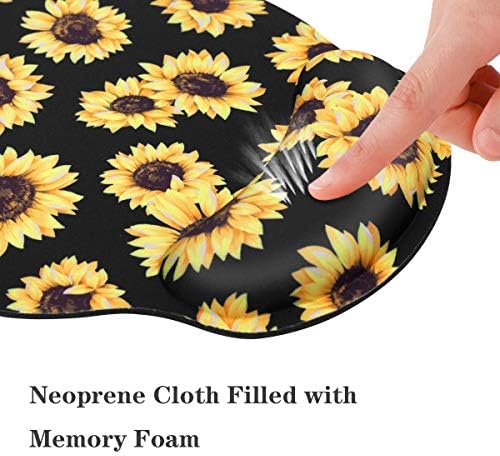 Mouse Pad with Wrist Support, Desk Decor for Women Cute Design Mouse Pad Non-Slip Rubber Base Mousepad for Desk Laptop Gaming Working Computers Laptop Easy Typing & Pain Relief, Sunflower