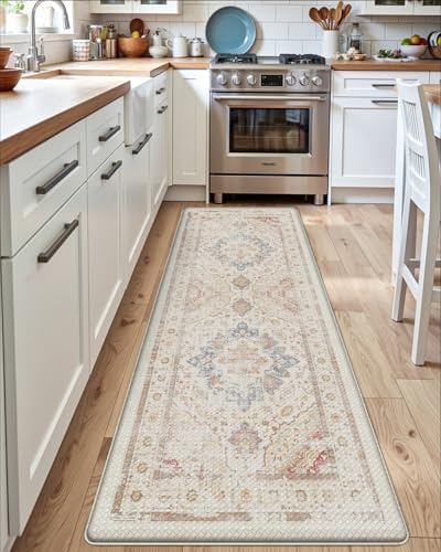 DEXI Kitchen Floor Mats Cushioned Anti Fatigue Runner 24x87 Mottled Beige