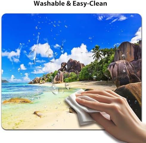 9.5x7.9 Inch Office/Gaming Mouse Pad, Tropical Beach with Lush Rocks and Crystal-Clear Waters Holiday Resort Cute Anti-Slip Mat for Desk