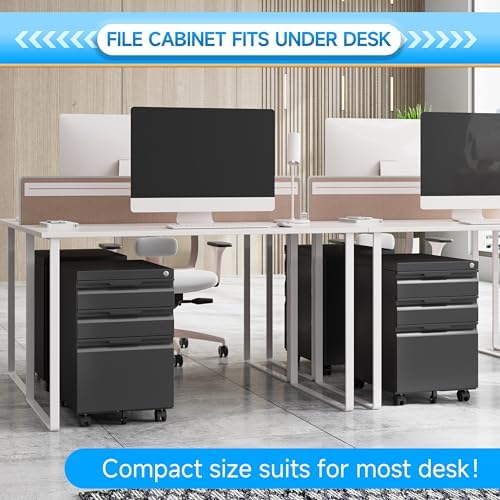3 Drawer Mobile File Cabinet with Lock, Rolling File Cabinet with Wheels
