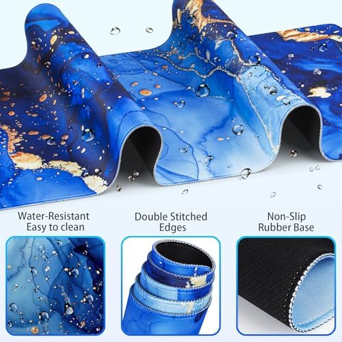 Desk Mat Blue, Large Gaming Mouse Pad with Wrist Rest, 4in1 XXL