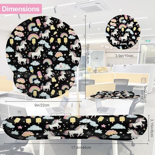 Cute Unicorn Starry Sky Rainbow Ergonomic Wrist Support Keyboard Mouse Wrist Rest Set, Computer Office Comfortable Wrist Rest for Mouse Easy Typing