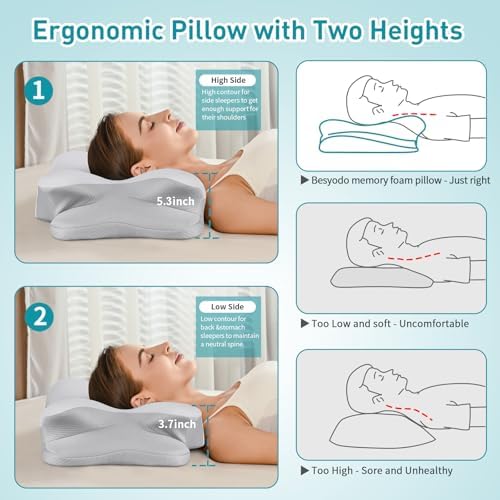 Cervical Neck Pillow for Pain Relief - Ergonomic Side Sleeper Pillow (Gray)
