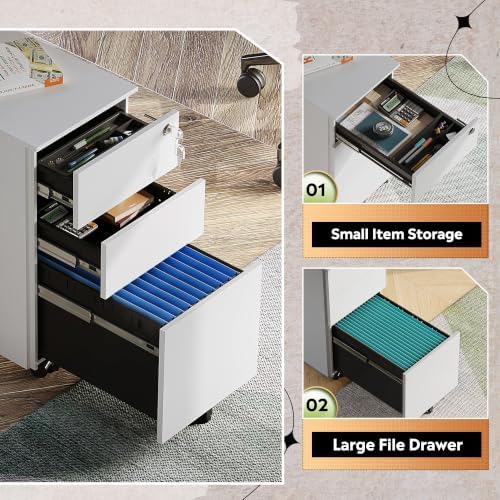 DEVAISE 3 Drawer Slim File Cabinet with Lock, Fully Assembled