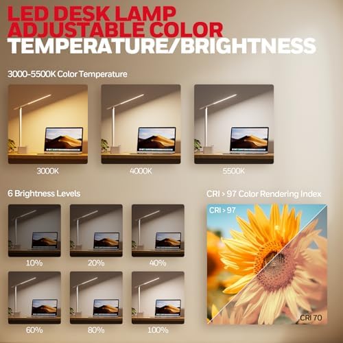 Honeywell LED Desk Lamp, Sunturalux™ White Desk Lamps for Home Office USB