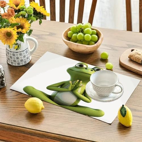 Funny Frog Doing Yoga Placemats 12x18 Inch Farmhouse Table Mats