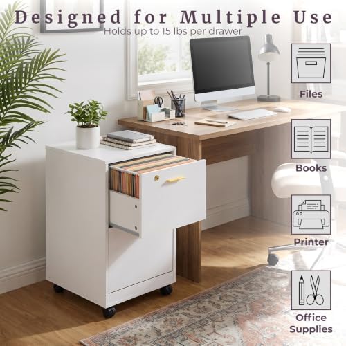 Lavish Home 2-Drawer Wooden File Cabinet with Lock, White, 16” x 27”