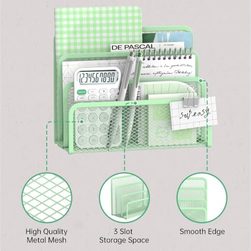 Mail Organizer Countertop for Desk, Mail File Holder with 3-Slot, Green