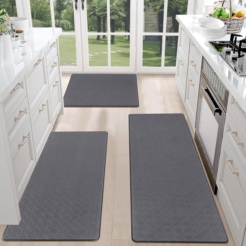HEBE Anti Fatigue Kitchen Rugs Set of 3, Cushioned Kitchen Mats for Floor