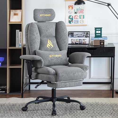 Symino Gaming Chair with Footrest, Up/Down Armrests, Suede Fabric Ergonomic Office Chair, 155° Recline Computer Chair for Desk, Grey