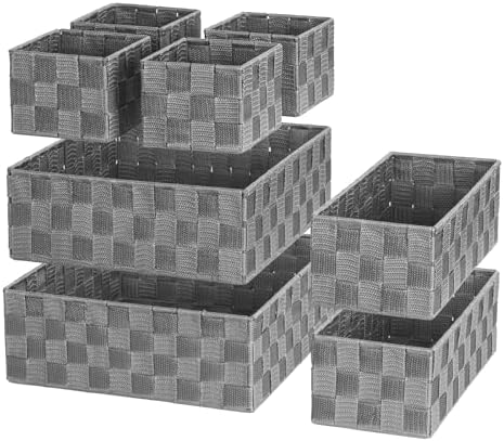 Posprica Woven Baskets, Storage Baskets for Organizing (Set of 8), Cube Baskets Bin Container Matching Storage Boxes Organizers for Pantry, Office, Shelves, Media-room