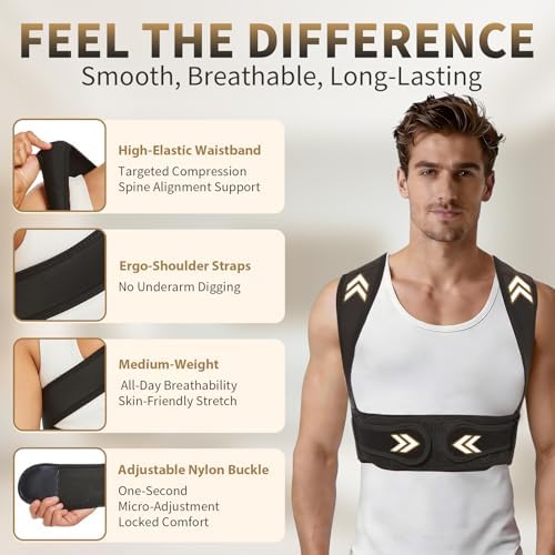 WNIEYO Posture Corrector for Women and Men Back Brace for Women Back Straightener for Effective Lower Back Pain Relief, Scoliosis, and Better Posture Support(black XL)