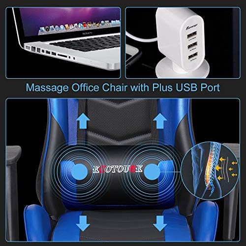 Blue Ergonomic High Back PC Racing Massage PU Leather Gaming Chair