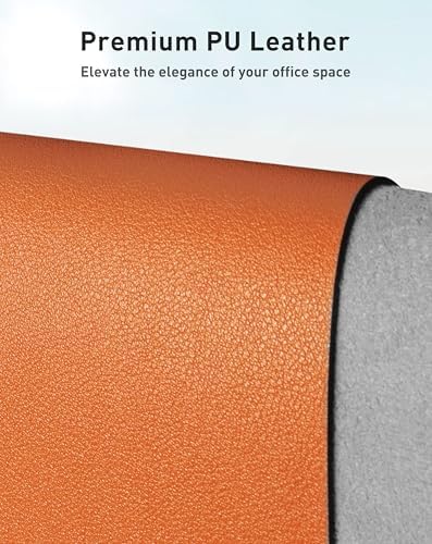 Aothia Faux Leather Desk Mat - Large Mouse Pad, Non-Slip PU Leather Blotter, Waterproof Writing Surface for Office and Home (Hermes Orange, 63" x 24")