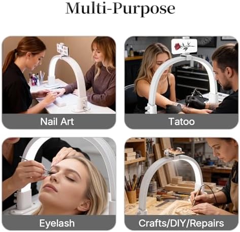 BLUVALL Half Moon Nail Lamp for Desk Portable Nail Desk Lamp with Phone Holder, Stepless Adjustment of Brightness and Color Temperature Desk Lamp for Nail Tech, Eyelash, Tattoo, Makeup (White)