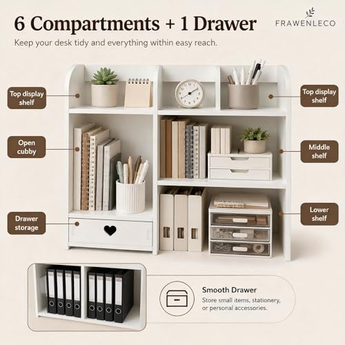 White Heart Drawer Bookshelf, Desktop Organizer with 3-Tier Heart-Shaped Drawers, Thickened PVC Storage Shelf for Desk, Office, Dorm