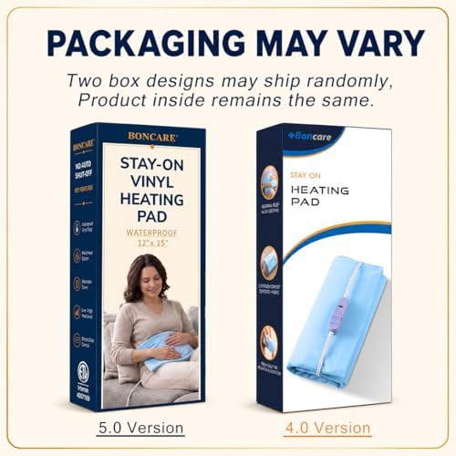 Boncare® Stay-On Small Vinyl Electric Heating Pad for Neck and Shoulders and Back Without Auto-Off, Low & High Heat Levels, Waterproof Hot Heat Pad with Washable Cover (12"x15", 1-Pack)