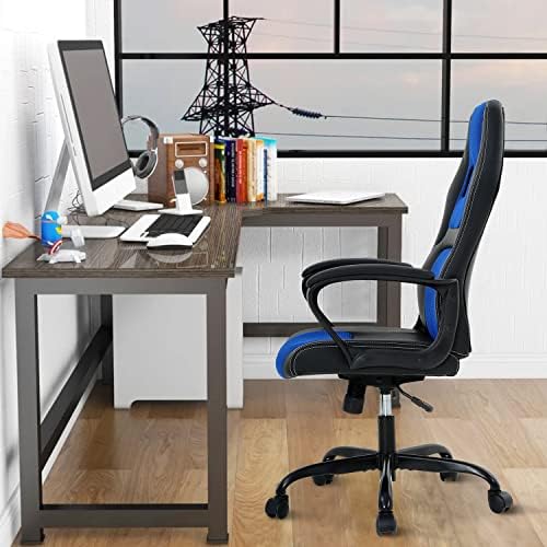 Blue Gaming Chair for Kids, Ergonomic Office Chair Computer Chair with Adjustable High Back & Armrest, PU Leather Gamer Chair with 360°Swivel, Heavy Duty Gaming Chairs for Adults, Teens