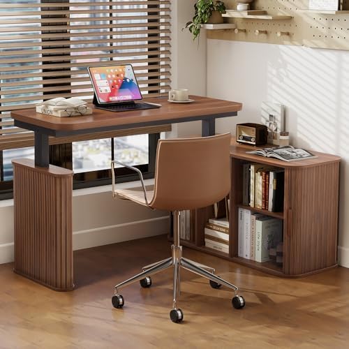 47" L Shaped Electric Wood Standing Desk with Storage