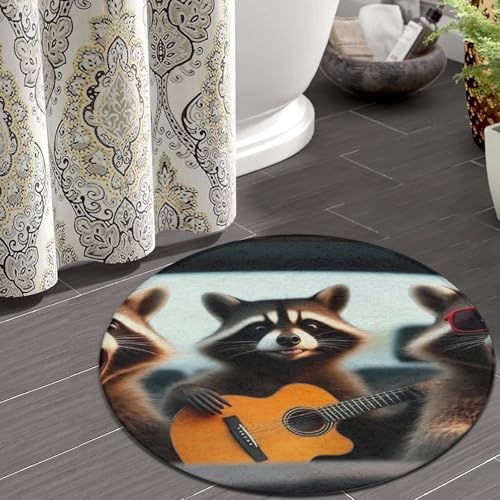 Women's Large Home Decor Mat, Soft Round Yoga Carpet, Non Slip Machine Washable Home Office Circle Rug Three Funny Raccoons Animals