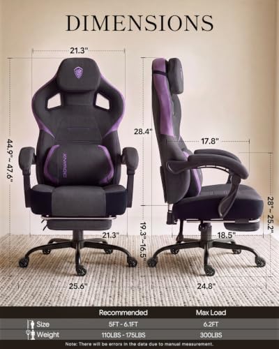 Dowinx Big and Tall Gaming Chair with Footrest, Purple