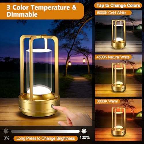 Rechargeable Table Lamp for Outdoor Indoor Portable Lamp with 3 Colors