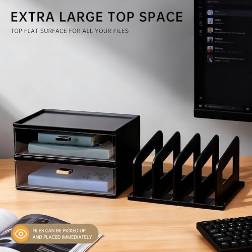 CiWiVOKi Desk Organizer with 4 File Slots and 2 Drawers, Black