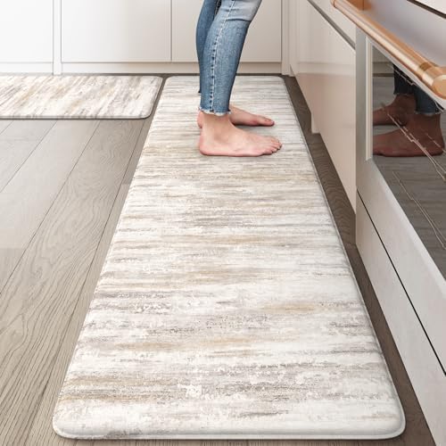 KIMODE Kitchen Mats Cushioned Anti Fatigue, Abstract Farmhouse Kitchen Rugs