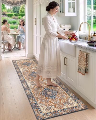DEXI Kitchen Floor Mats Cushioned Anti Fatigue Runner 24x107 Red Brown