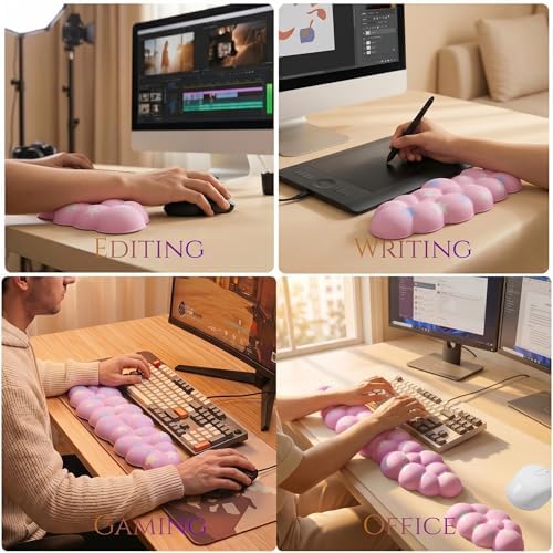 Cloud Wrist Rest Set for Keyboard & Mouse, 16.9", Pink Colorful Star
