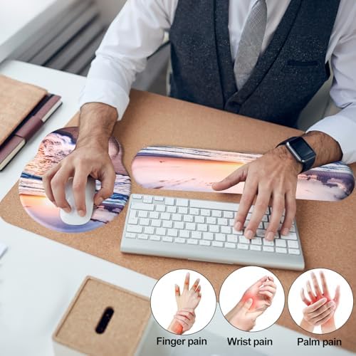 Keyboard Wrist Rest Mouse Pad with Wrist Support, Gaming Mousepad with Non-Slip Base, Ergonomic Mouse Wrist Arm Cushion Support for Home Office Laptop Computer, Easy Typing for Pain Relief, Sunrise