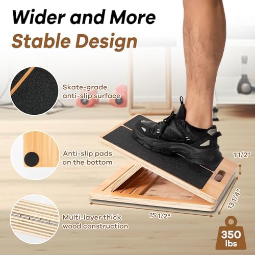 StrongTek Extra Wide Foam Balance Pad and Adjustable Wooden Slant Board Set – Enhance Stability, Flexibility, and Rehabilitation