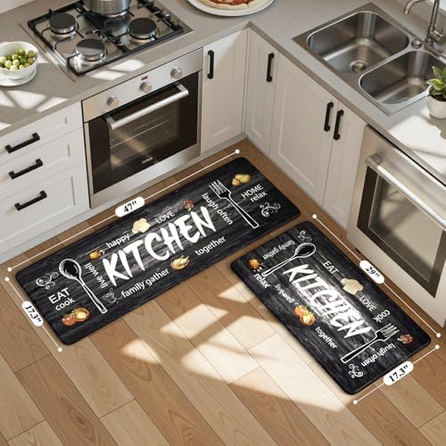 KIMODE Kitchen Mats,Grey Anti Fatigue Kitchen Rugs Sets of 2 Home RV Decor