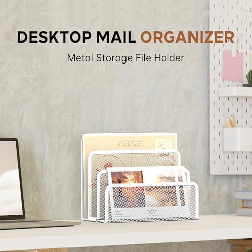 Mail Organizer Countertop for Desk, Mail File Holder with 3-Slot, White