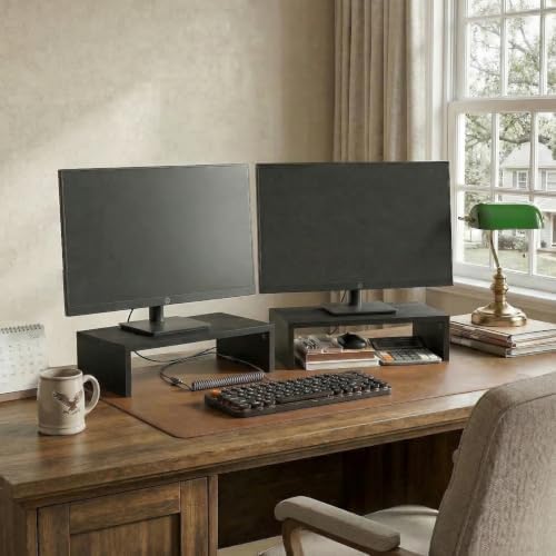 Furinno CLASSIC Monitor Stand Riser Set of 2, 15.7" Wide Dual Monitor Riser, Stackable Separable Laptop Stand for Desk, Desktop Organizers and Accessories, for Office Supplier, Espresso