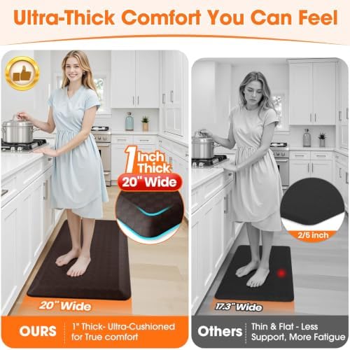 1" Thick Kitchen Mats for Floor, Water Resistant, Chocolate/39 x 20"
