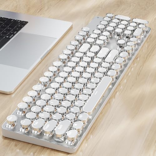 Wireless Typewriter Style Mechanical Keyboard with White Backlit, White