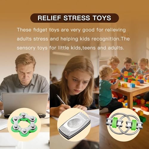 6Pcs Silver Metal EDC Fidget Toys Bundle, Cool Sensory Desk Gadget Gifts for Adult Stress & Anxiety Relief