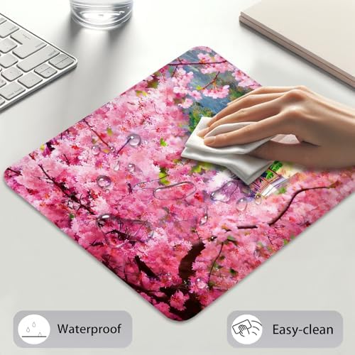 Japanese Spring Cherry Blossom Garden Mouse Pad, Asian Pavilion Desk Mat