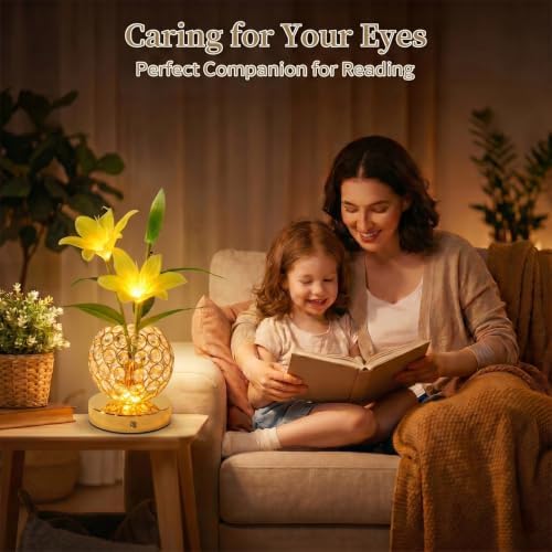 Stargazer Lily Crystal Table Lamp, Rechargeable Touch Flowers Lamp