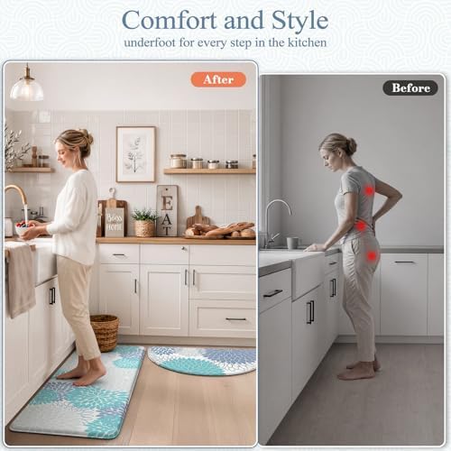 KIMODE Half Circle Anti Fatigue Mats for Kitchen Floor Rug Sets of 2