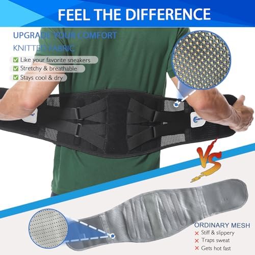 Paskyee Back Brace for Lower Back Pain Men Women, Adjustable Knitted Back Support Belt with Bionic Support System, for Herniated Disc, Lumbar Strain,Sciatica, Scoliosis Large
