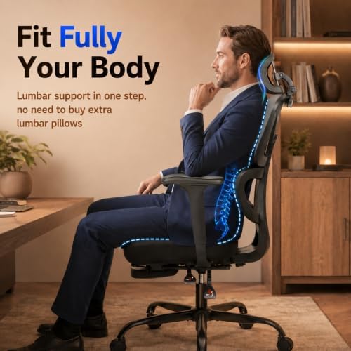 Ergonomic Office Chair with Footrest - High Back Mesh Computer Desk Chair